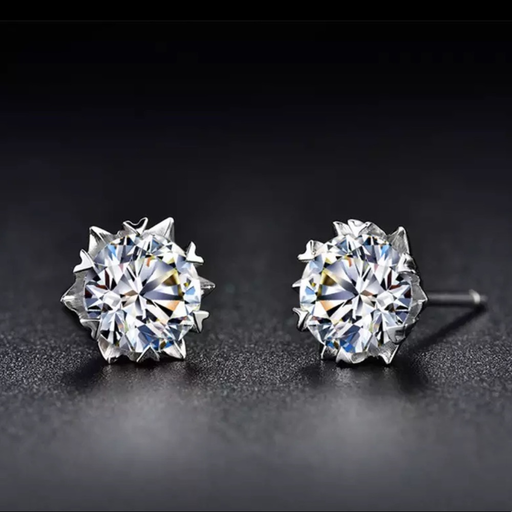 Sterling Silver Simulated Diamond Stud Earrings - Picture 2 of 4